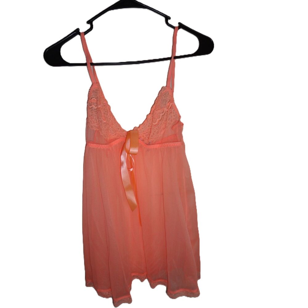 Victoria’s Secret ~ Coral Pink Lace Babydoll Camisole Set ~ Size Medium